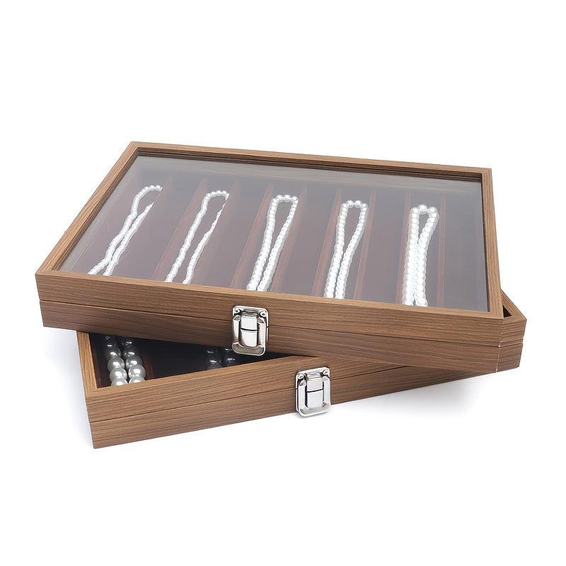 Wooden 10 Slot Jewelry Box Walnut Storage Organizer with Lid