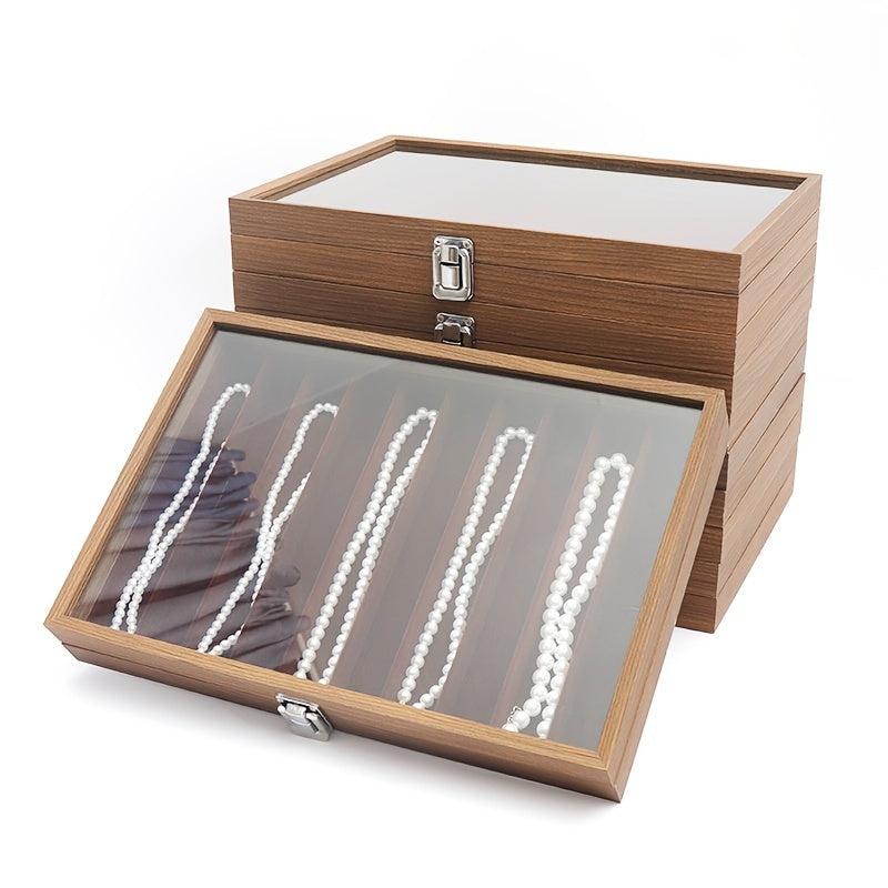 Wooden 10 Slot Jewelry Box Walnut Storage Organizer with Lid