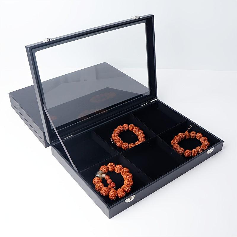 Faux Leather Jewelry Box 6 grid Jewelry Storage Display Box Clear Lid