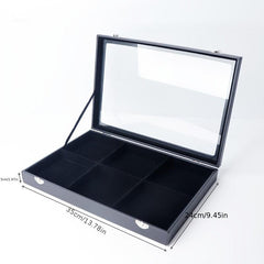 Faux Leather Jewelry Box 6 grid Jewelry Storage Display Box Clear Lid