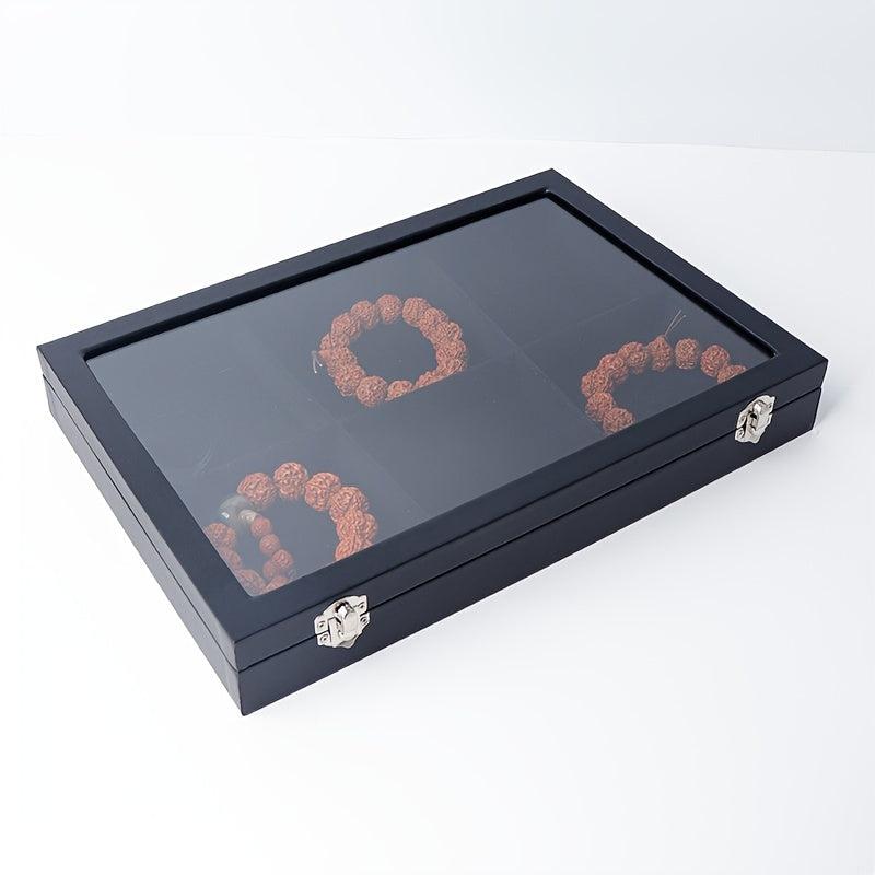 Faux Leather Jewelry Box 6 grid Jewelry Storage Display Box Clear Lid