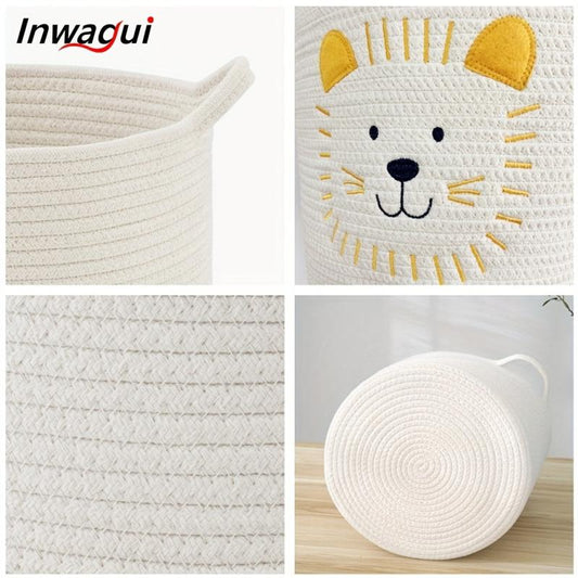Kids Storage Basket Cotton Rope Woven Laundry Hamper Baby Nursery Lion