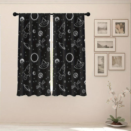 2pcs Stars Space Rocket Spaceship Printed Curtains For Bedroom