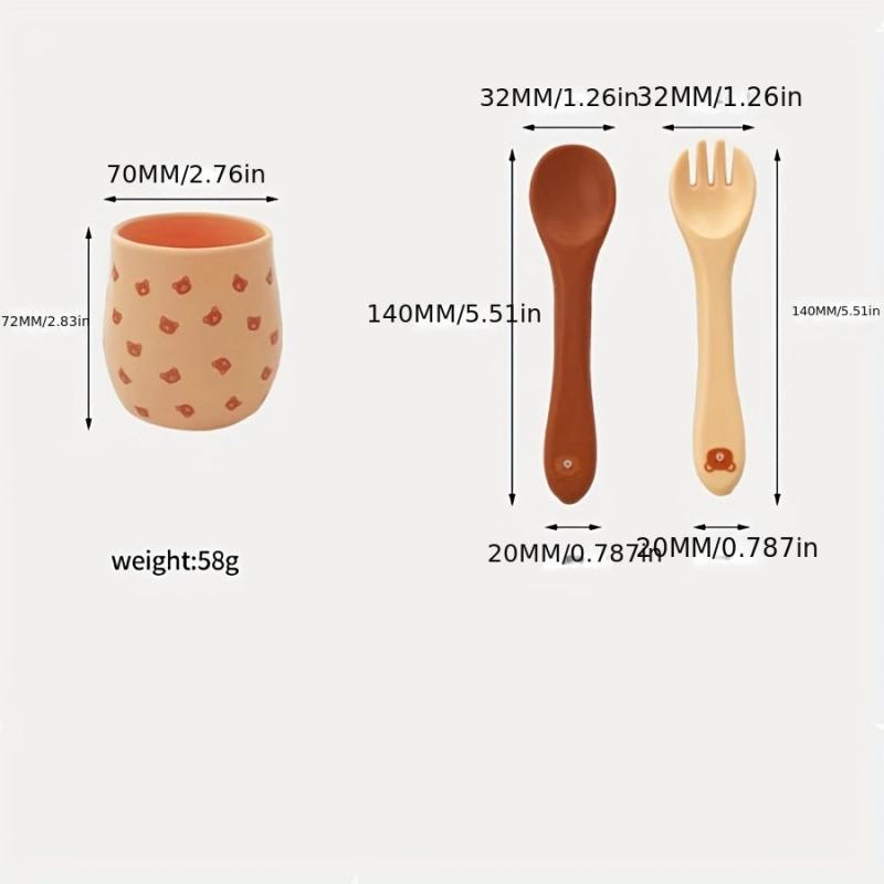 Bear Dinner Plate Set Baby Food Supplement Bowl Spoon Divided Cartoon 8pcs