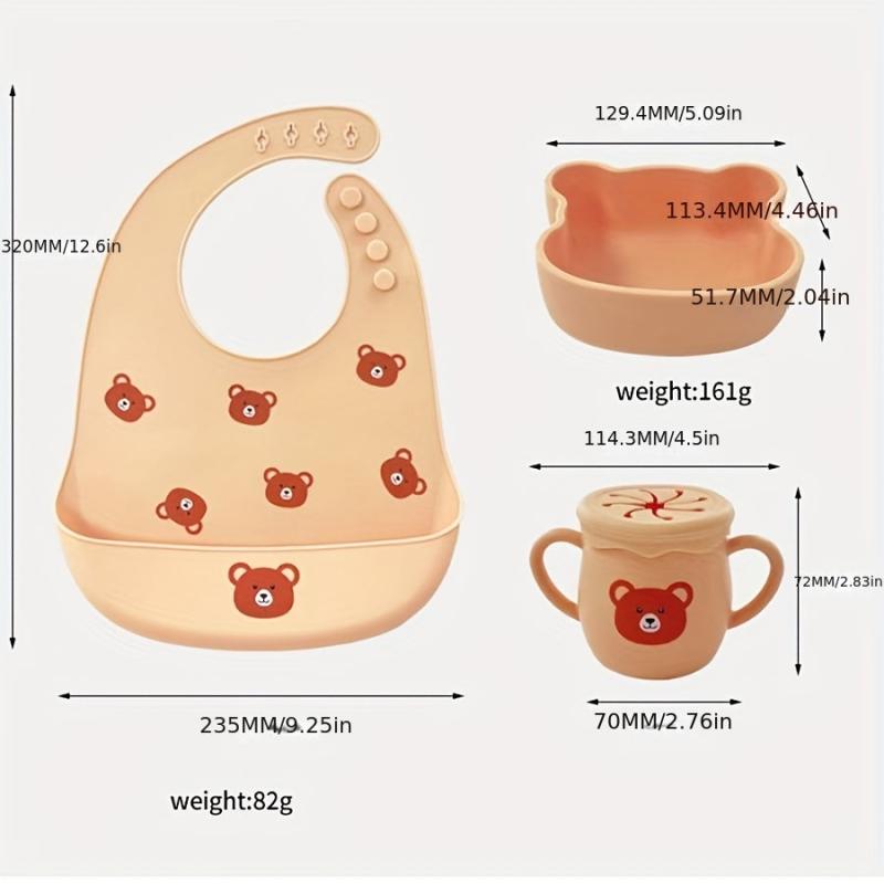 Bear Dinner Plate Set Baby Food Supplement Bowl Spoon Divided Cartoon 8pcs