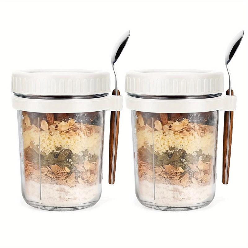 2pcs Glass Food Jars with Lid and Spoon for Oats Cereal Salad