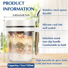 2pcs Glass Food Jars with Lid and Spoon for Oats Cereal Salad