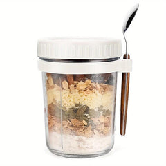 2pcs Glass Food Jars with Lid and Spoon for Oats Cereal Salad