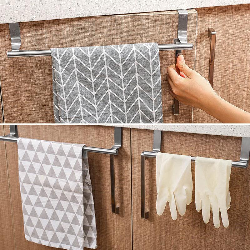 Stainless Steel Over Door Towel Rack Holder Bathroom Kitchen Cabinet Shelf Hook