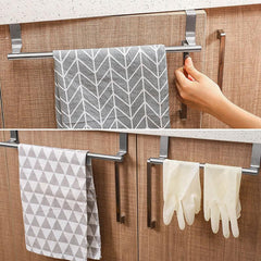 Stainless Steel Over Door Towel Rack Holder Bathroom Kitchen Cabinet Shelf Hook
