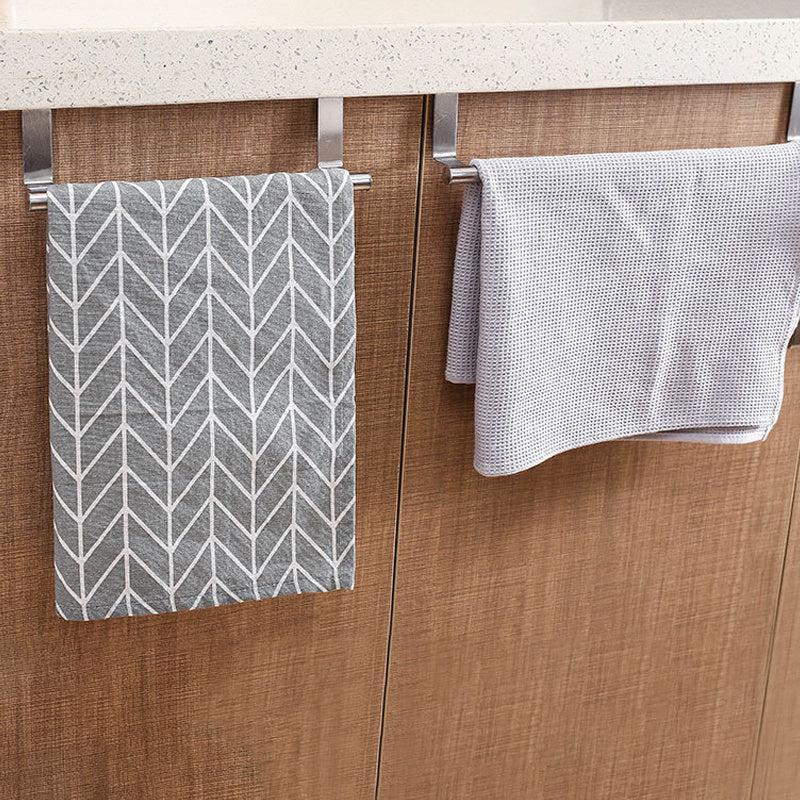 Stainless Steel Over Door Towel Rack Holder Bathroom Kitchen Cabinet Shelf Hook