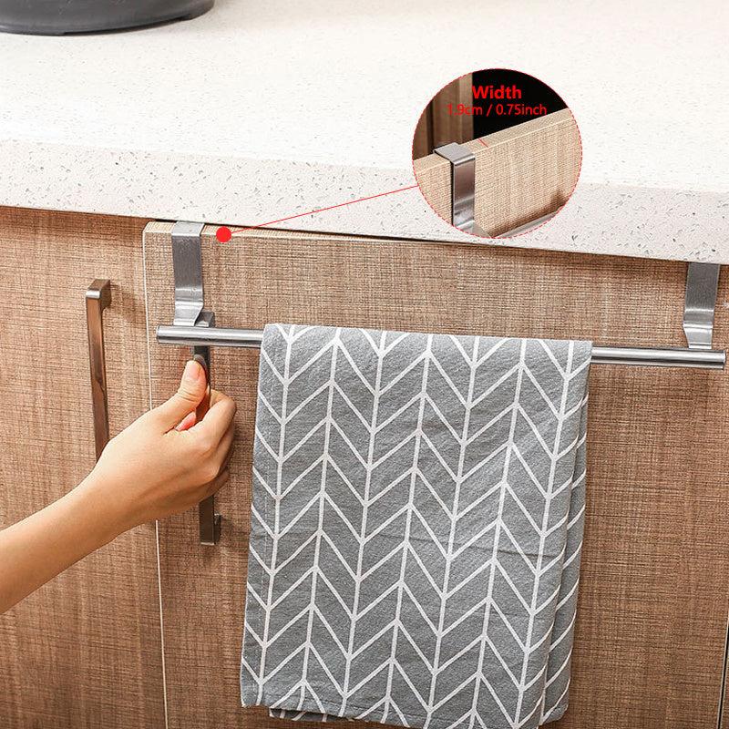 Stainless Steel Over Door Towel Rack Holder Bathroom Kitchen Cabinet Shelf Hook