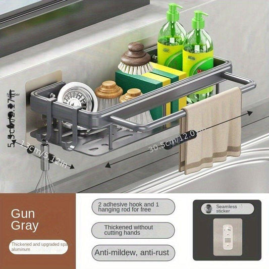 Adhesive Wall Organizer for Kitchen Hanging Rack with Hooks
