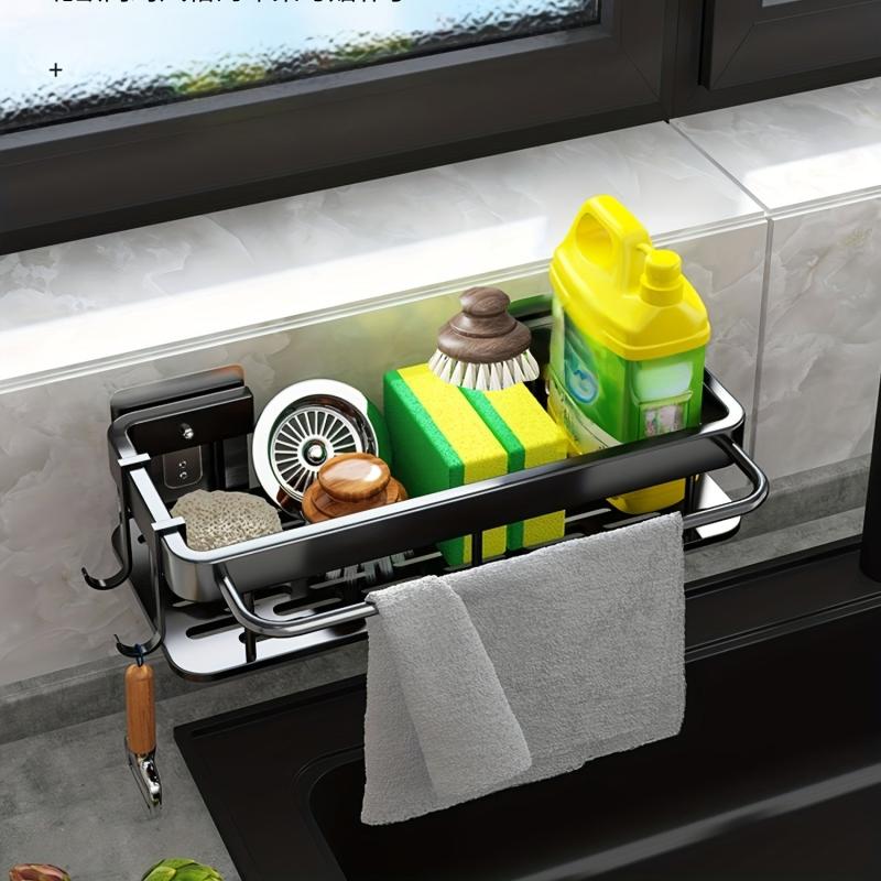 Adhesive Wall Organizer for Kitchen Hanging Rack with Hooks