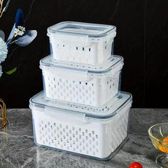 3pcs Sealed Fresh Keeping Boxes Drainage Tank Refrigerator Storage Box