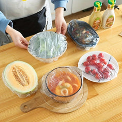 100pcs Disposable Plastic Wrap for Food Storage with Elastic Closure