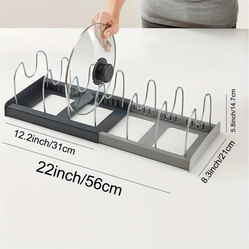 7 Pot and Pan Organizer Rack for Cabinet with Adjustable Dividers