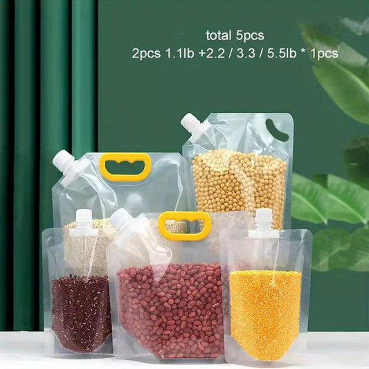 5pcs Spout Sealed Stand Up Food Storage Pouch Moisture Proof Transparent Bag