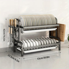 2-Tier Stainless Steel Dish Drying Rack with Drainboard