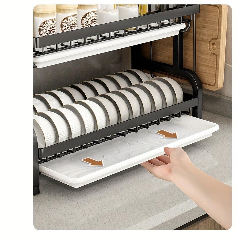 2-Tier Stainless Steel Dish Drying Rack with Drainboard