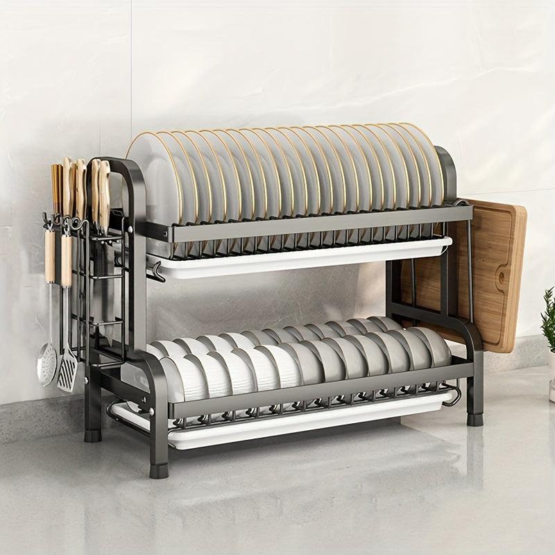 2-Tier Stainless Steel Dish Drying Rack with Drainboard