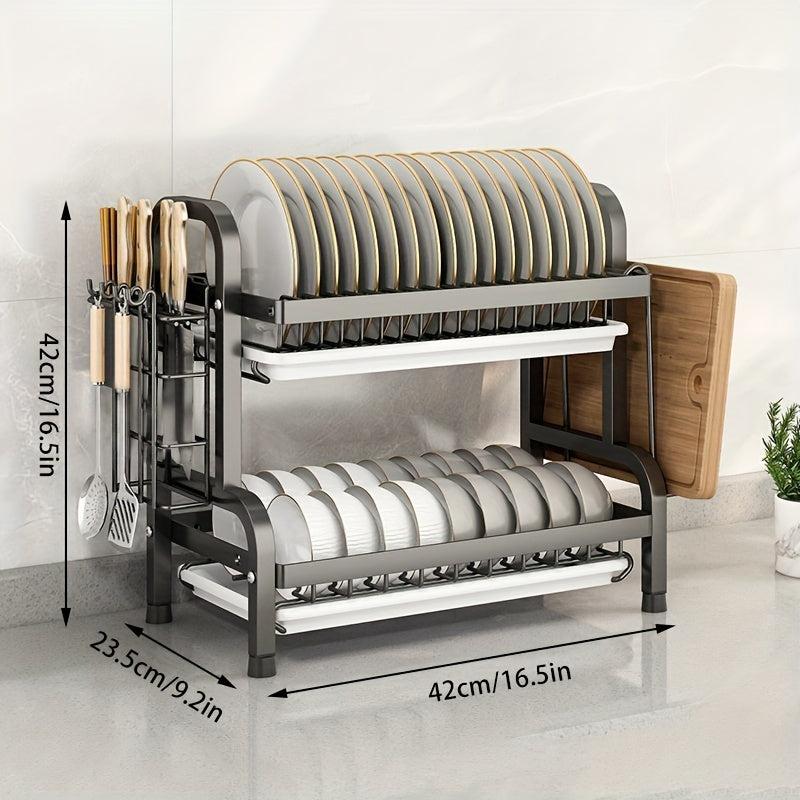 2-Tier Stainless Steel Dish Drying Rack with Drainboard
