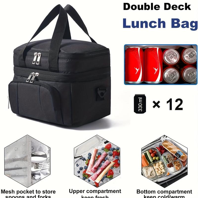 Leakproof Insulated Lunch Bag, Double Deck Lunch Box with Adjustable Strap