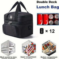Leakproof Insulated Lunch Bag, Double Deck Lunch Box with Adjustable Strap