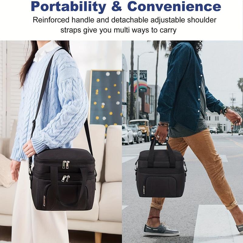 Leakproof Insulated Lunch Bag, Double Deck Lunch Box with Adjustable Strap