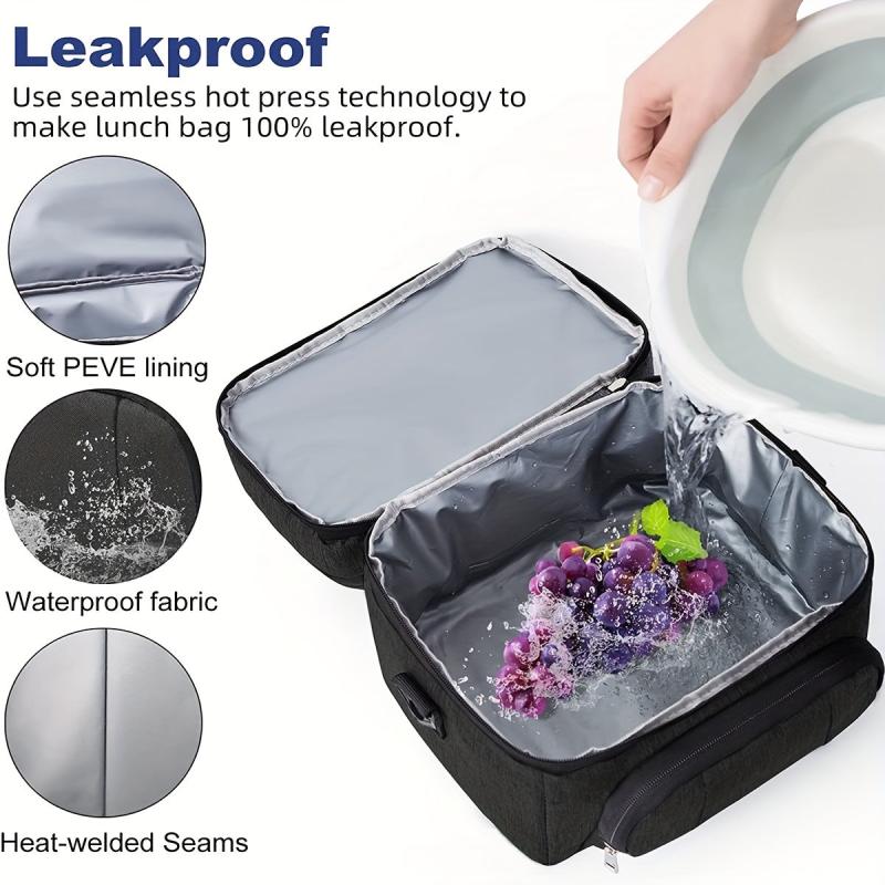Leakproof Insulated Lunch Bag, Double Deck Lunch Box with Adjustable Strap