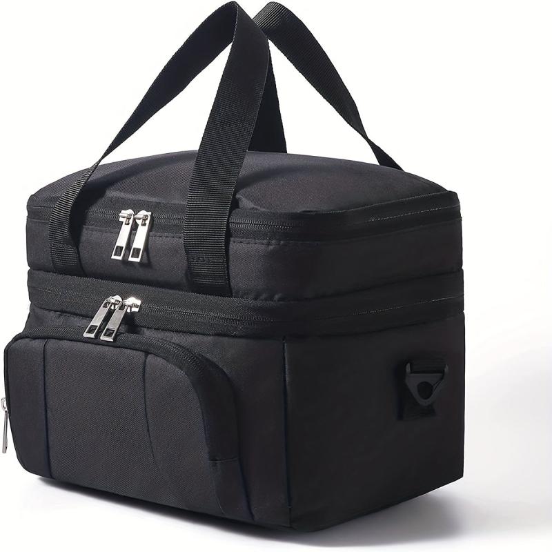 Leakproof Insulated Lunch Bag, Double Deck Lunch Box with Adjustable Strap