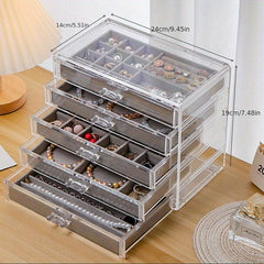 5 Layer Large Capacity Transparent Jewelry Box Organizer Drawer