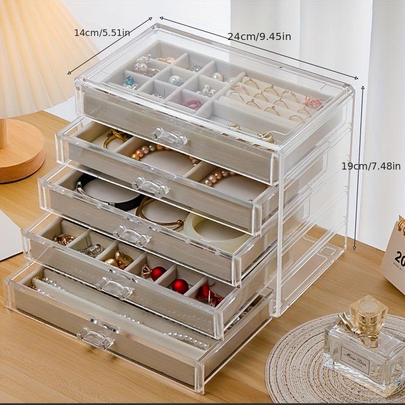 5 Layer Large Capacity Transparent Jewelry Box Organizer Drawer
