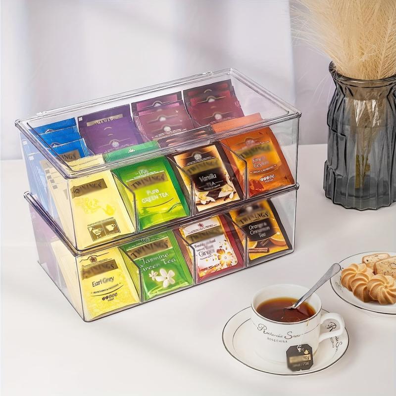 Clear Acrylic Tea Bag Organizer with Lid - Tea Storage Box - Plastic Tea Holder