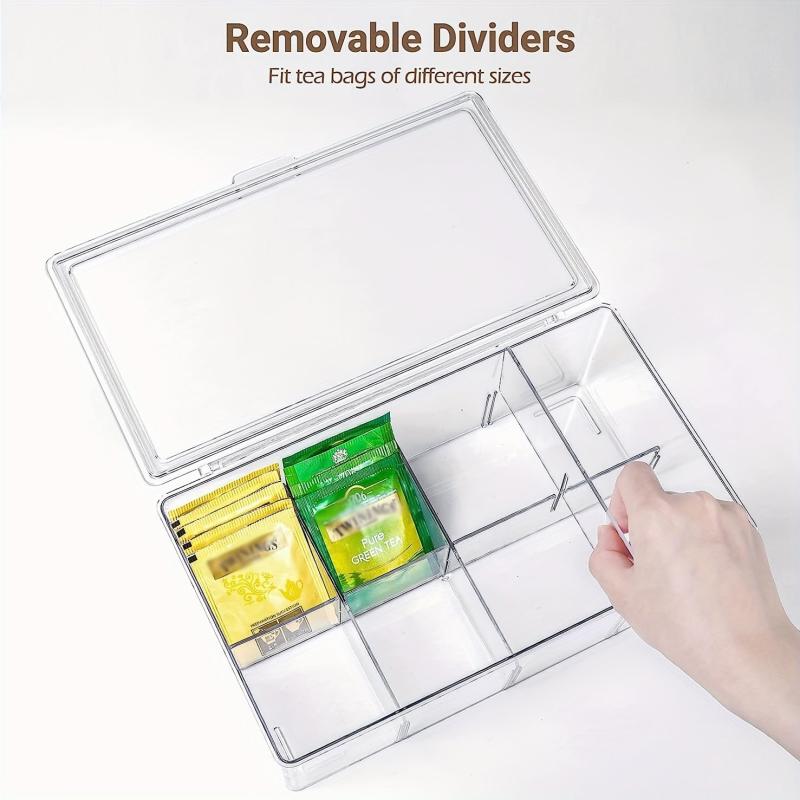 Clear Acrylic Tea Bag Organizer with Lid - Tea Storage Box - Plastic Tea Holder