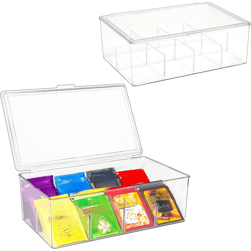 Clear Acrylic Tea Bag Organizer with Lid - Tea Storage Box - Plastic Tea Holder