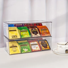 Clear Acrylic Tea Bag Organizer with Lid - Tea Storage Box - Plastic Tea Holder