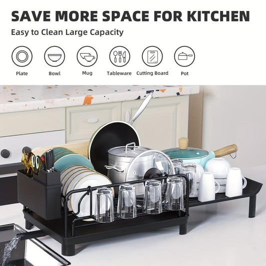 Multifunctional Extendable Dish Rack with Cutlery & Cup Holders