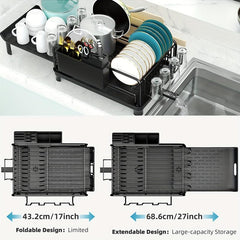 Multifunctional Extendable Dish Rack with Cutlery & Cup Holders