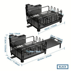 Multifunctional Extendable Dish Rack with Cutlery & Cup Holders