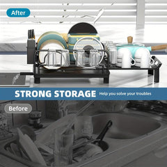 Multifunctional Extendable Dish Rack with Cutlery & Cup Holders