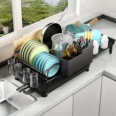 Multifunctional Extendable Dish Rack with Cutlery & Cup Holders