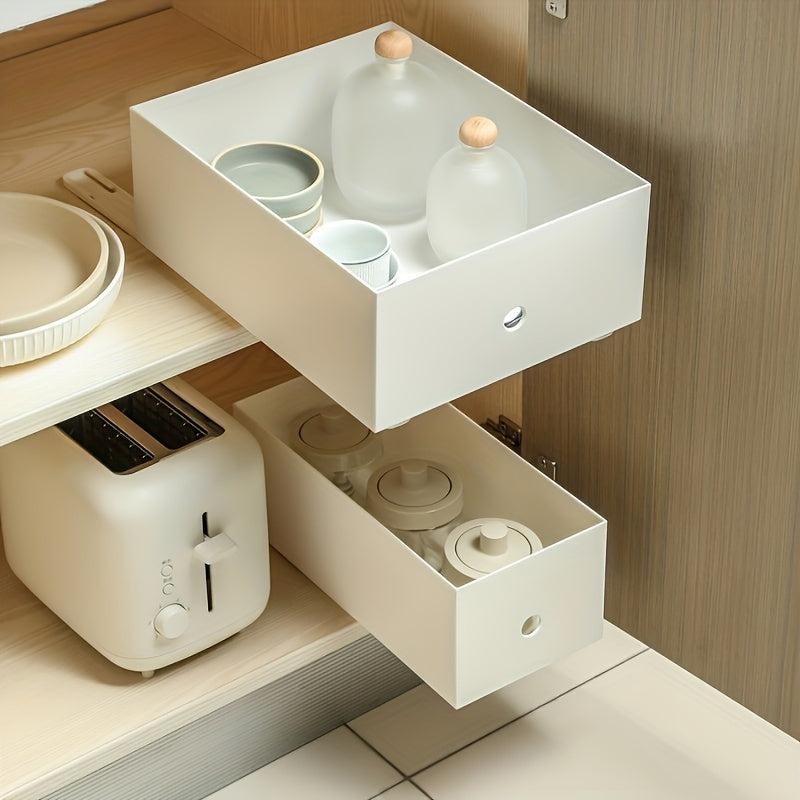 Telescopic Storage Rack with Pullout Basket - Easy Kitchen Organization