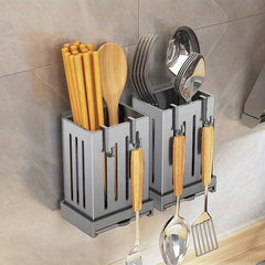 2pcs Gray Wall mounted Chopstick Holder Utensils Storage Rack