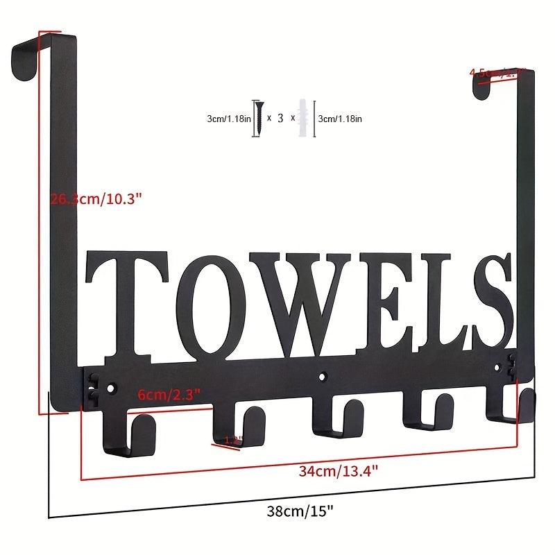 5-Hook Towel Holder for Bathroom Door Mount - Wall Mount Hang On The Door