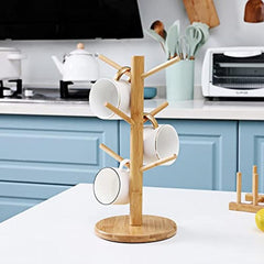 Wooden Mug Tree Stand Holds 6 Cups Kitchen Organizer