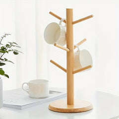 Wooden Mug Tree Stand Holds 6 Cups Kitchen Organizer