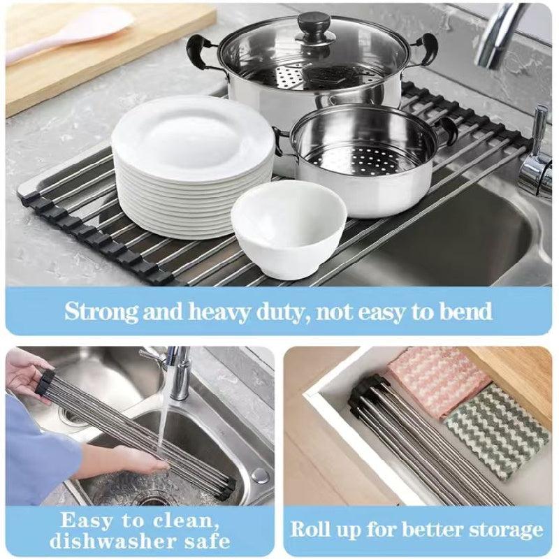 Stainless Steel Drain Rack and Drying Mat Kitchen Organizer