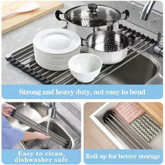 Stainless Steel Drain Rack and Drying Mat Kitchen Organizer