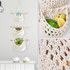 Detachable Hanging Fruit Basket Net Pocket Woven Bag for Kitchen Storage